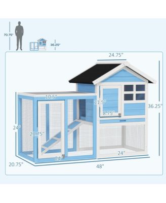 48" Rabbit Hutch 2 Story Small Animal House w/ Run Pull Out Tray Ramp