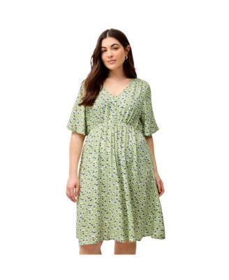 Women's Plus Size V-Neck Empire Dress With Button Trim