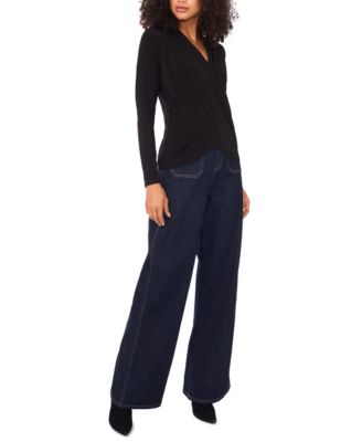 Women's Long-Sleeve Faux-Wrap Top