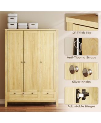 Wardrobe Closet with 3 Doors and 2 Drawers Bedroom Armoire