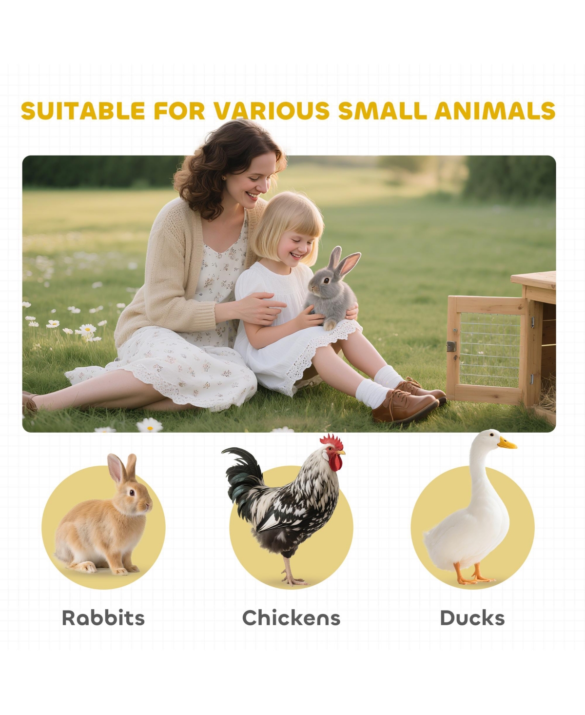 PawHut Rabbit Hutch Bunny Cage Indoor Small Animal House w/ Run Pull Out Tray