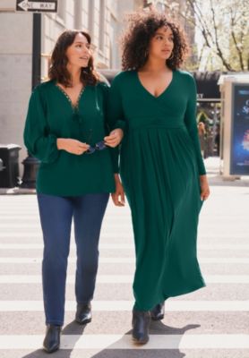 Women's Plus Size Faux Wrap Flare Maxi Dress