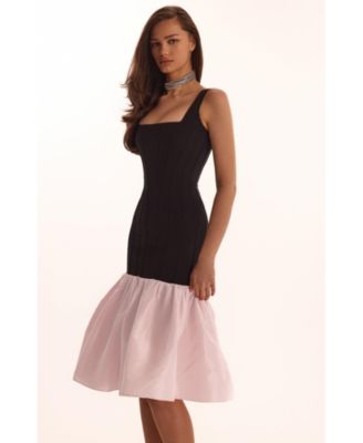 Women's Black Fitted Maxi Dress With Puffy Tiered Skirt
