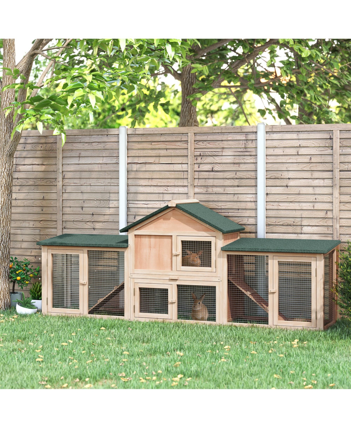 PawHut 83" Wooden Rabbit Hutch House with Run