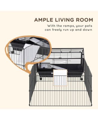 Small Animal Playpen Cage w/ Rolling Caster, Water Bottle, 35" L