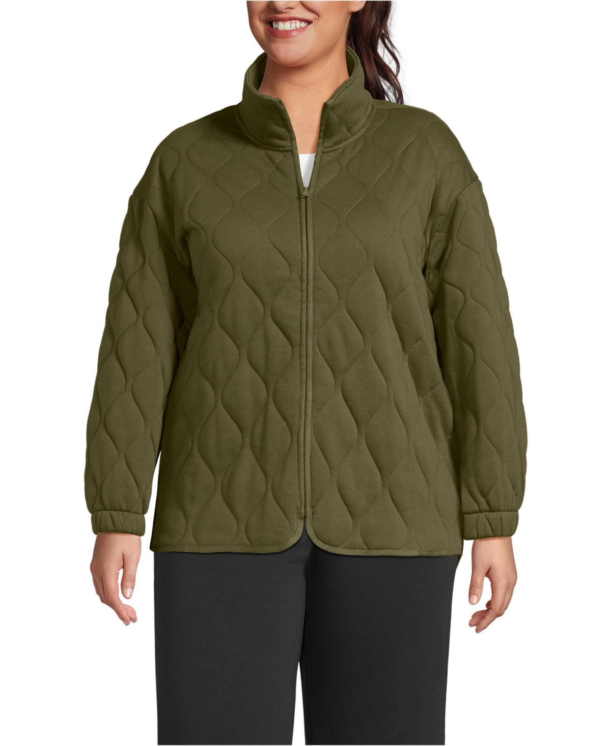 Lands' End Plus RainDefense Serious Sweats Quilted Full Zip Jacket