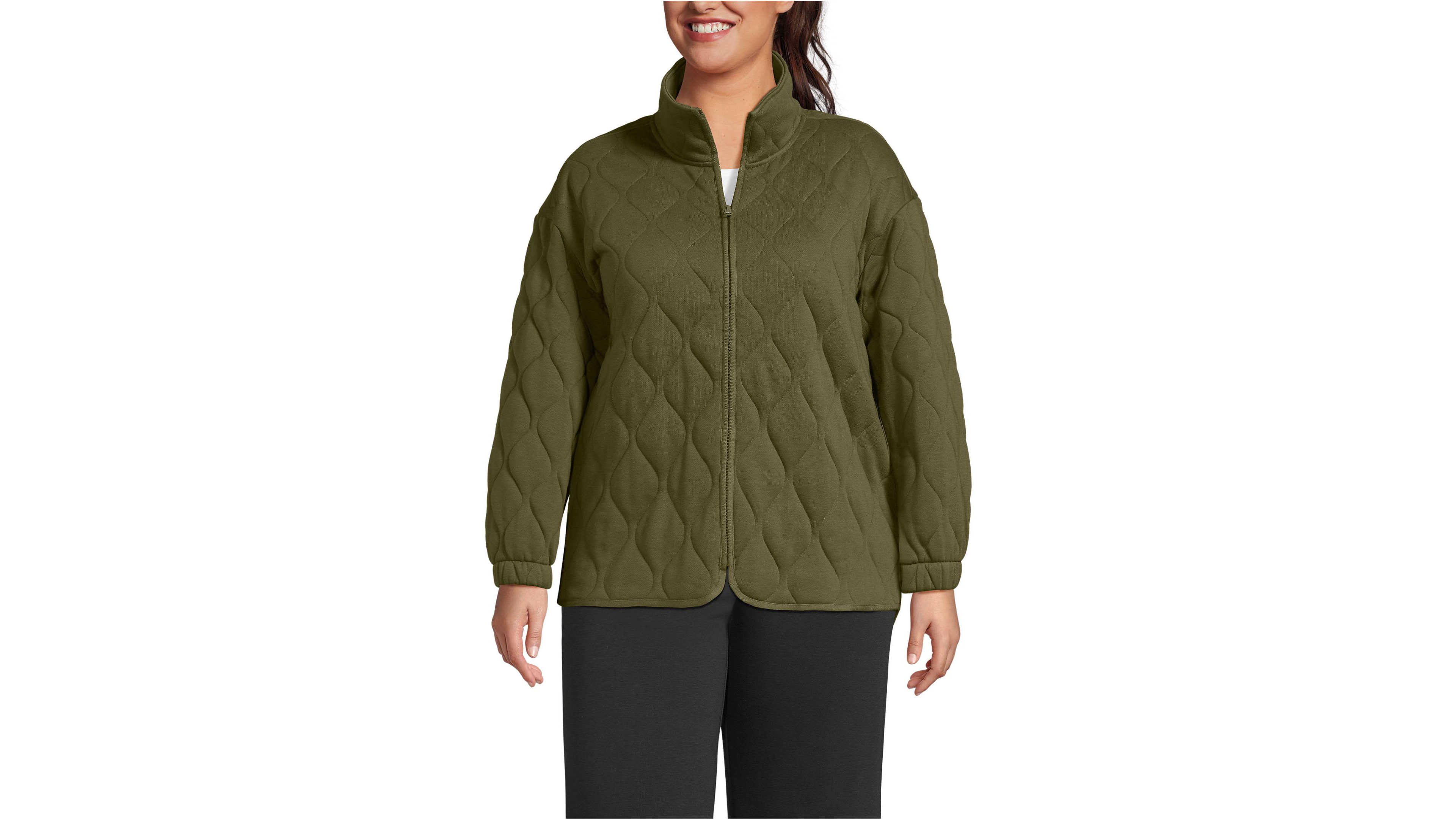 Lands' End Plus Size RainDefense Serious Sweats Quilted Full Zip Jacket