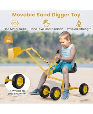 Kids Ride-On Sand Digger with 360° Rotation and Metal Frame