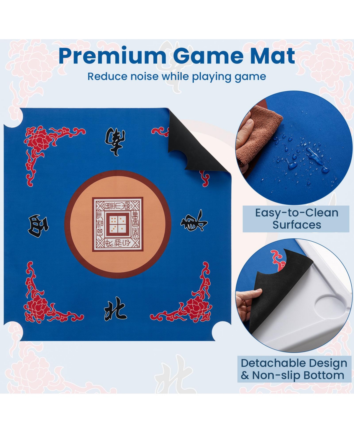 Portable Folding Mahjong Table with Cup Holders & Game Mat