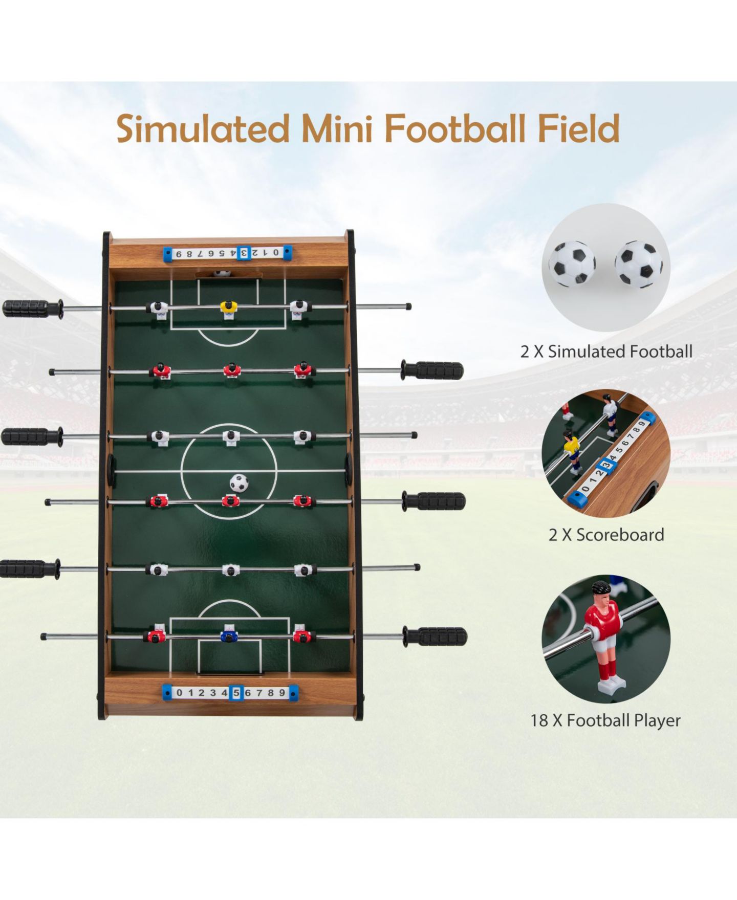 Детская игрушка SUGIFT 27-Inch Tabletop Foosball Table, Includes 20 Game Pieces, Ages 14+, цвет: Коричневый — фото 8