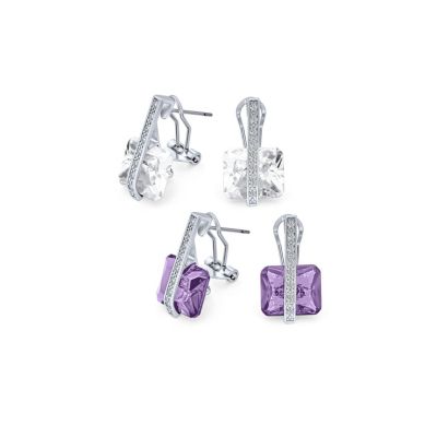 Art Deco Multicolor Square CZ Dangle Chandelier Earrings Plated