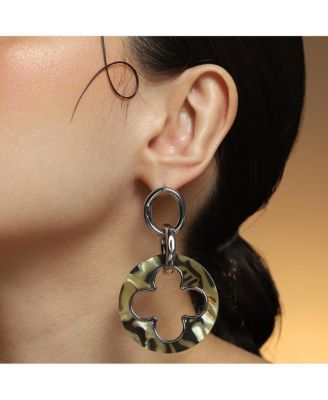 Women's The Clover-Tortoiseshell Drop Earrings - Chrome Silver