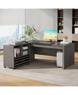 62.2" Gaming Table,Executive Desk with Mobile File Cabinet, L-Shaped Office Desk with Storage Shelves