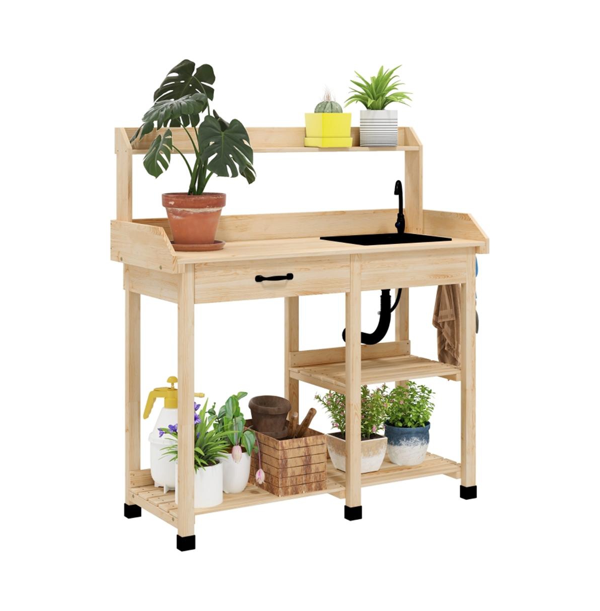 Sturdy Garden Work Bench with Open Shelves for Tools and Plants