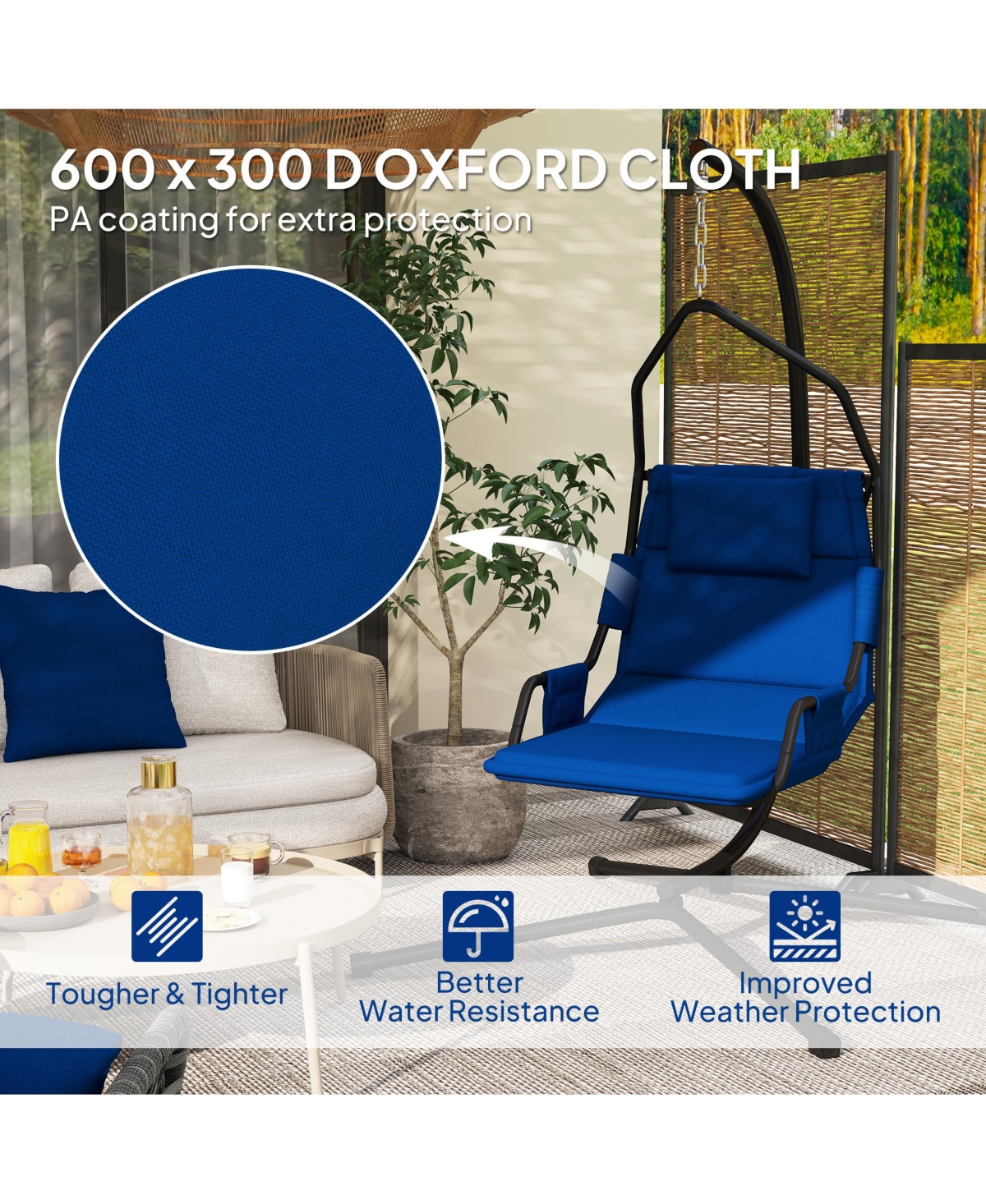 Outsunny Hanging Hammock Swing Chair with Pa Coating Cushion, Dark