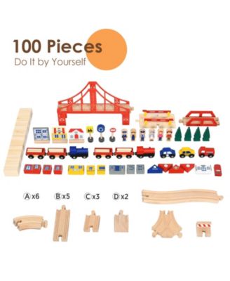 Children's Wooden Railway Set Table with 100 Pieces Storage Drawers