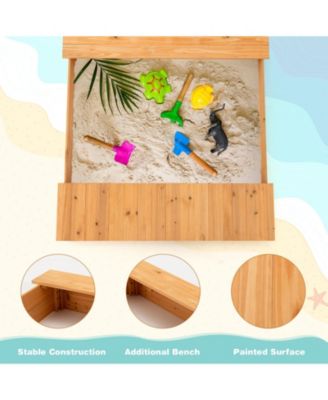 Kids Wooden Sandbox with Bench Seats and Storage Boxes