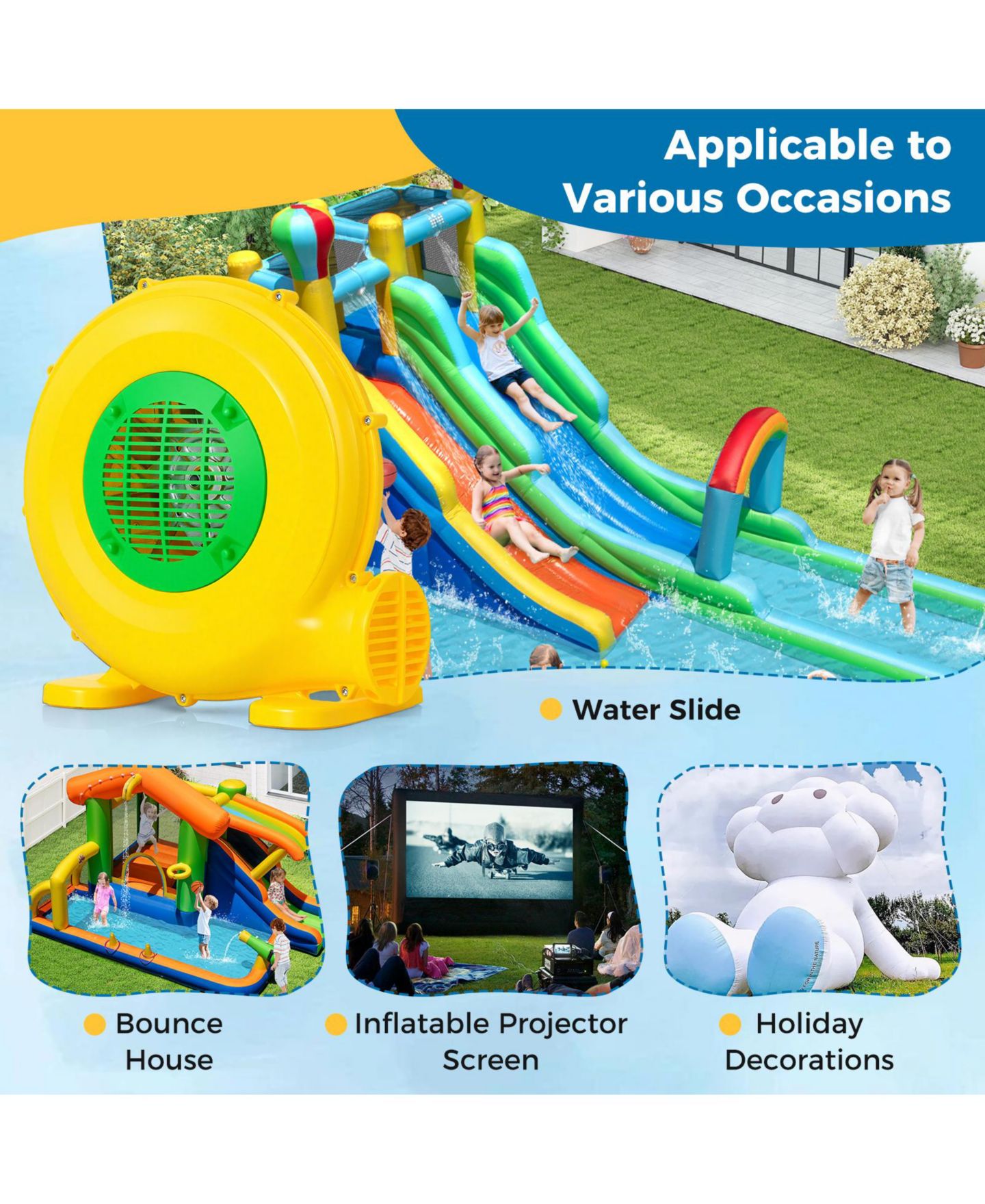 Детская игрушка SUGIFT 480W Bounce House Blower with Handle and Ground Stakes, цвет: Жёлтый — фото 8