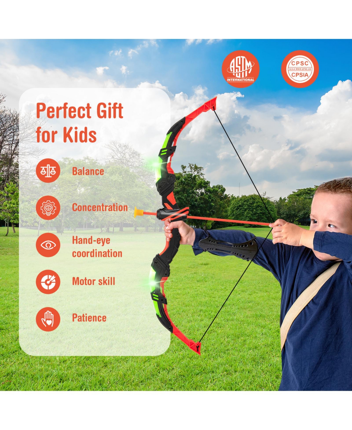 Sugift Youth Archery Bow Set with Led Light Up Bow and 20 Suction Cup Arrows for Kids