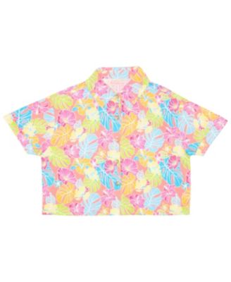 Little Girls 2 Piece Cabana Shirt and Flutter Cargo Short Outfit Set