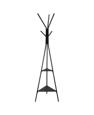 Freestanding Design Coat Rack Stand with 2 Storage Shelves, 6 Hooks