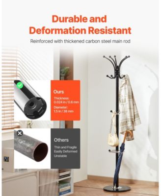 Freestanding Coat Rack with Marble Base, Umbrella Holder, and 14 Hooks