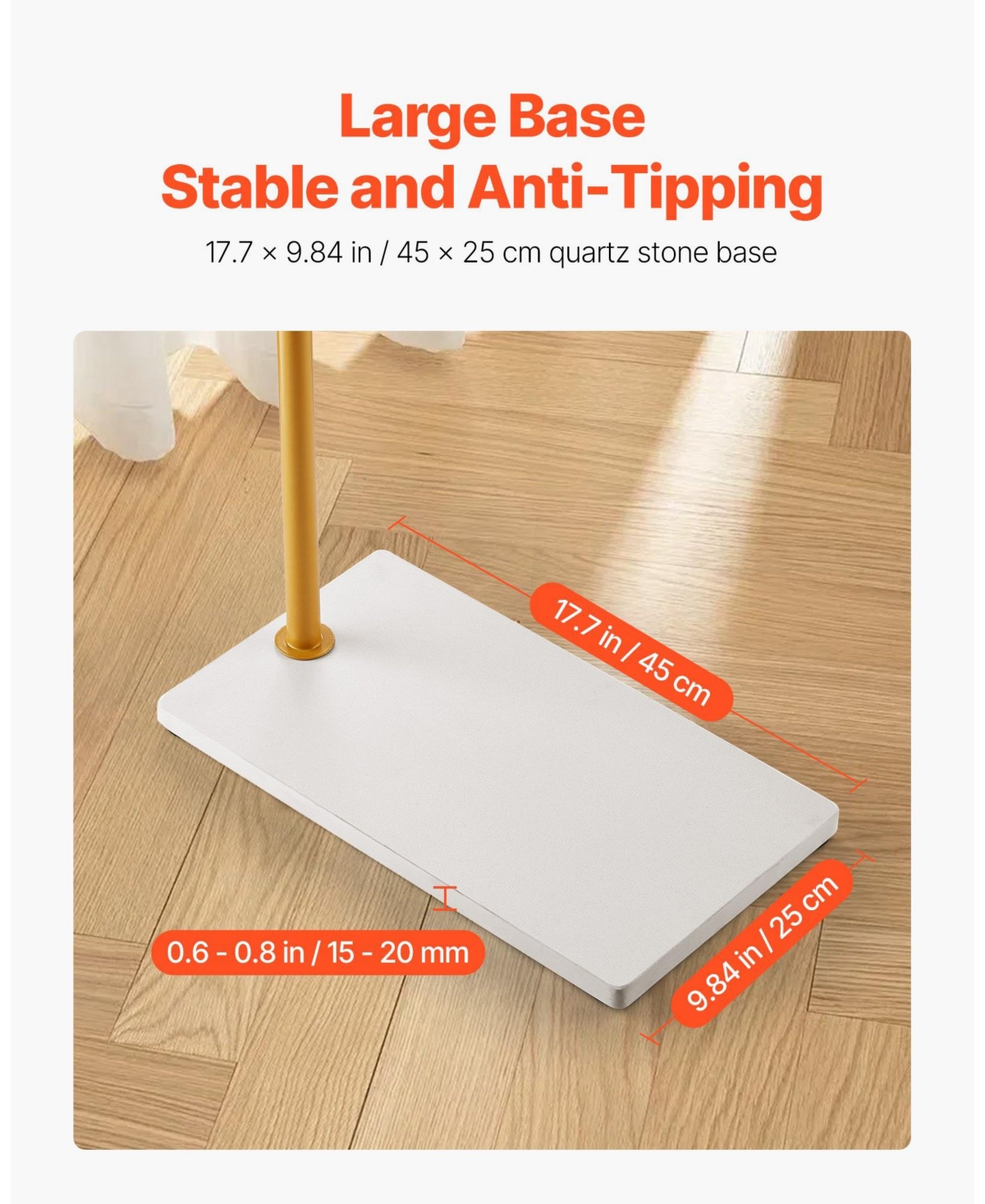 Slickblue Freestanding Coat Rack with Quartz Stone Base and 3 Round Hooks