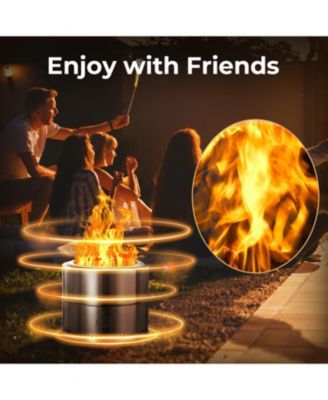 19" Smokeless Fire Pit, Stainless Steel, Portable with Ash Pan