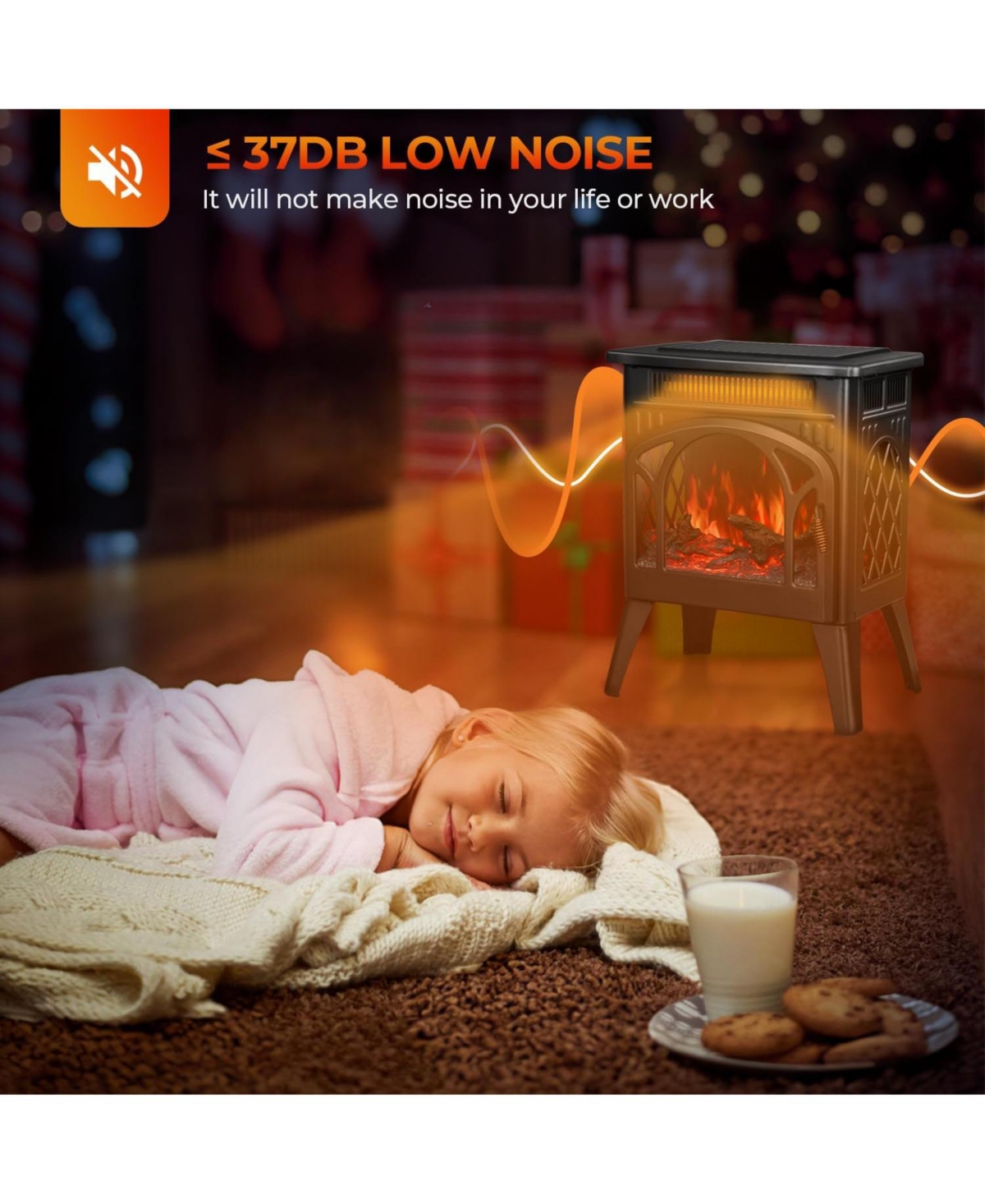 Cowsar Electric Fireplace Heater 17" , Different Flame Effects, Adjustable Brightness and Heating Mode, Overheating Safe Design