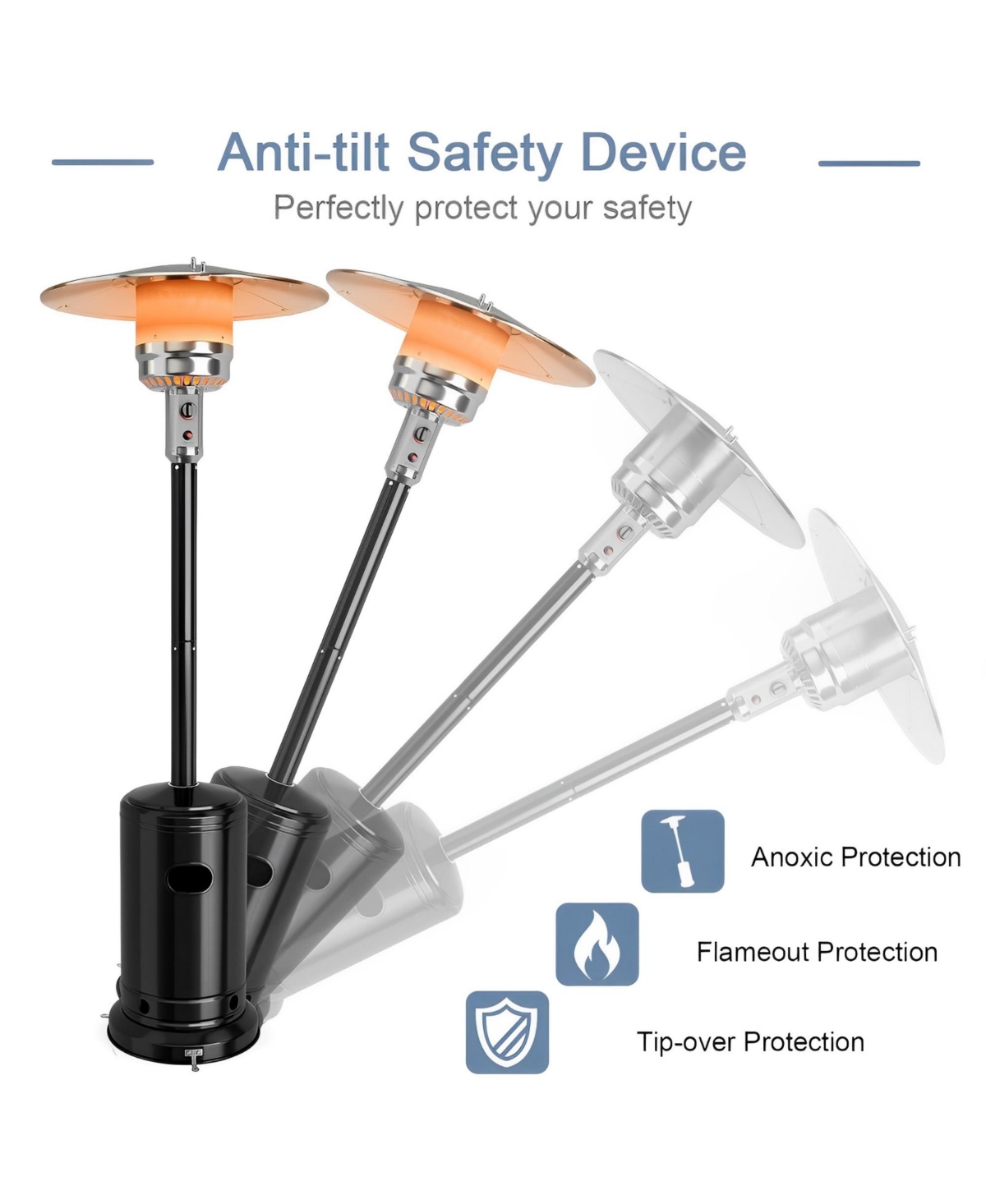 Sugift 50000 Btu Stainless Steel Propane Patio Heater with Trip over Protection