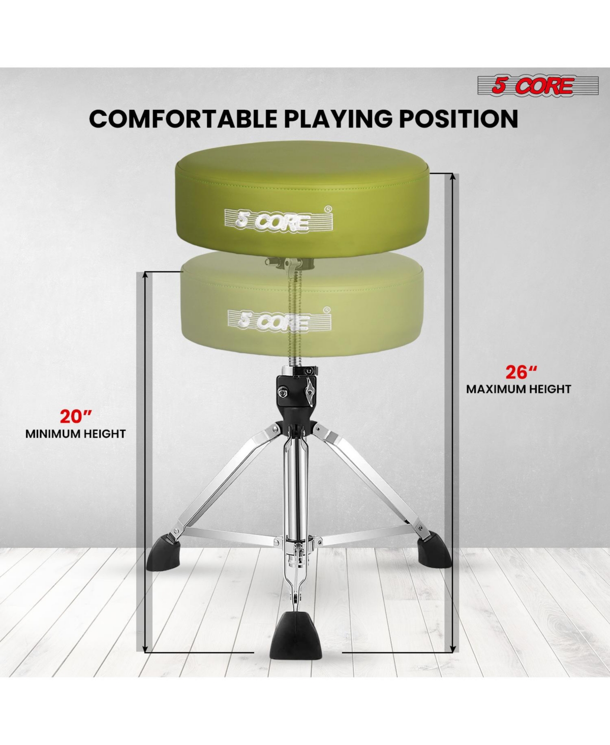 5 Core Drum Throne 4" Thick Padded Guitar Stool 441Lb Capacity 20-26" Adjustable Drummer Chair