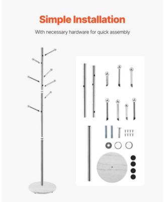 Marble Base Coat Rack Stand with 8 Hooks, Freestanding Design.