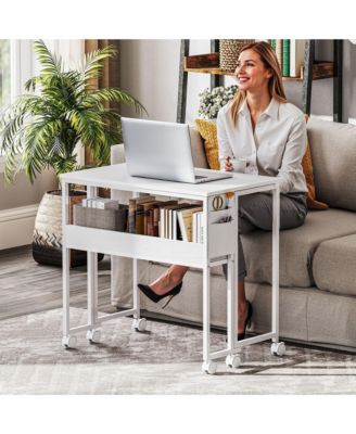 Small Folding Desk Foldable Computer Desk with Shelf Wheels