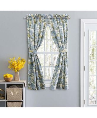 Ellis Hydrangea Classic Pattern Printed 1.5" Rod Pocket Window Tailored Pair with Ties 68"x84" Blue