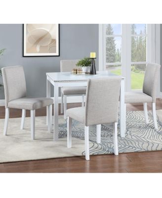 5-Piece Square Dining Table Set with 4 Upholstered Chairs, Crystal Trim Wood Table for Kitchen or Small Dining Room-Maison Boucle