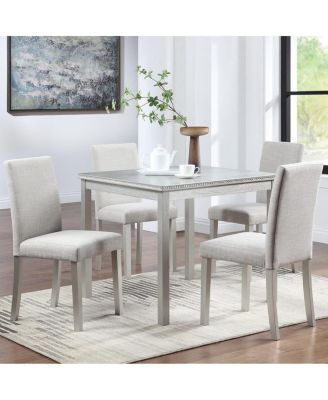 5-Piece Square Dining Table Set with 4 Upholstered Chairs, Crystal Trim Wood Table for Kitchen or Small Dining Room-Maison Boucle