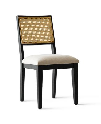 5-Piece Black Round Dining Set, MDF Table with Faux Rattan Back Chairs and Upholstered Seats Apartment Small Dining Room-Maison Boucle