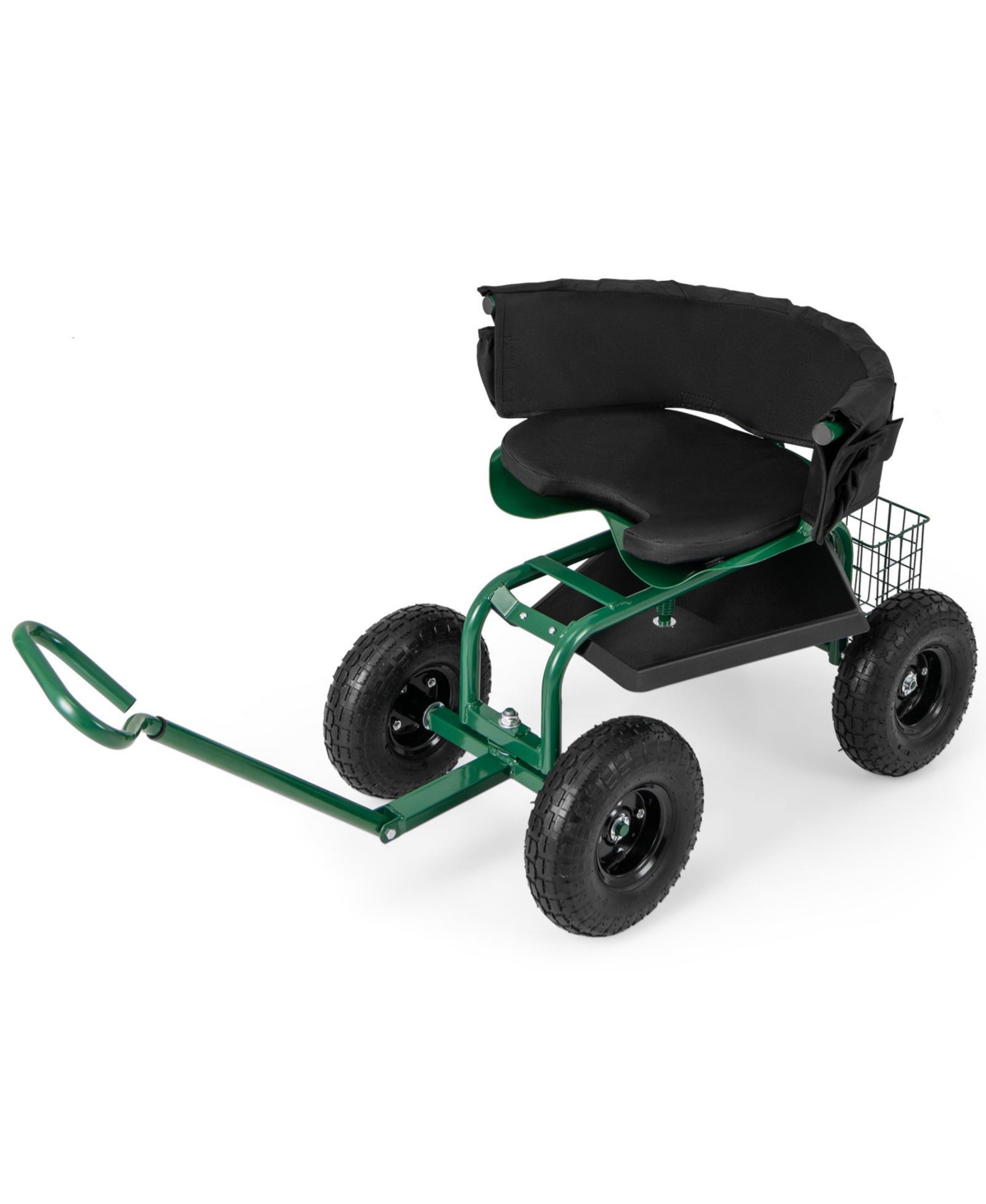 Sugift Cushioned Rolling Garden Cart Scooter with Storage Basket and Tool Pouch