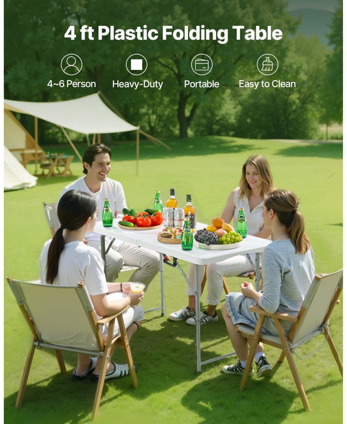 Slickblue Lightweight Foldable Table with Handle for Outdoor Trips