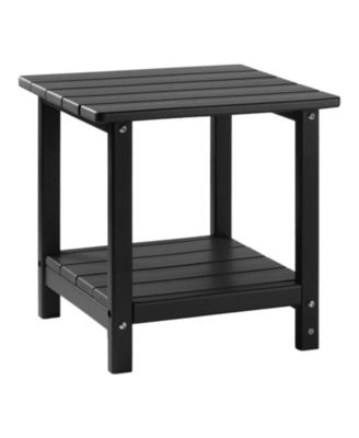2-Tier Outdoor Side Table in Black HDPE for Backyard or Indoor Use