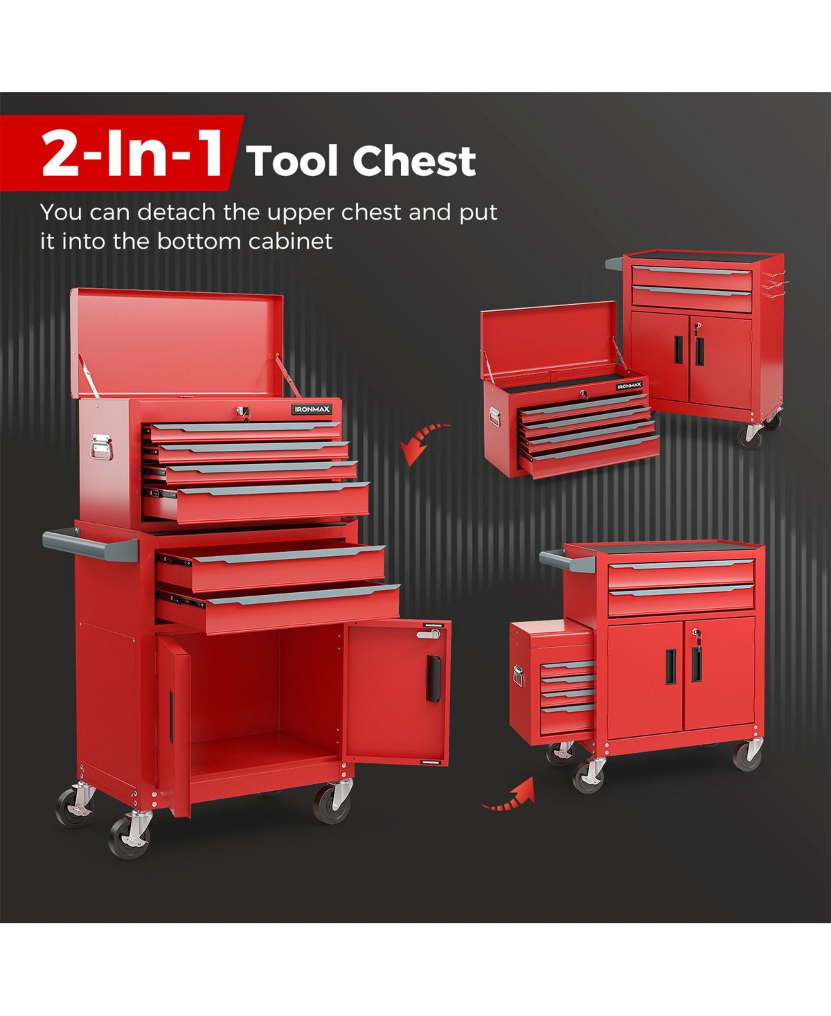 Sugift 6-Drawer Rolling Tool Storage Chest Cabinet with Universal Wheels and Hooks