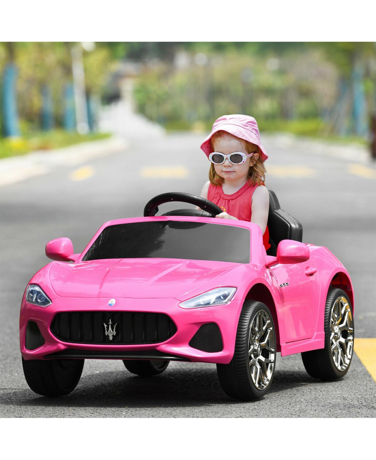 Sugift 12V Kids Ride-On Car with Remote Control and Lights-Pink