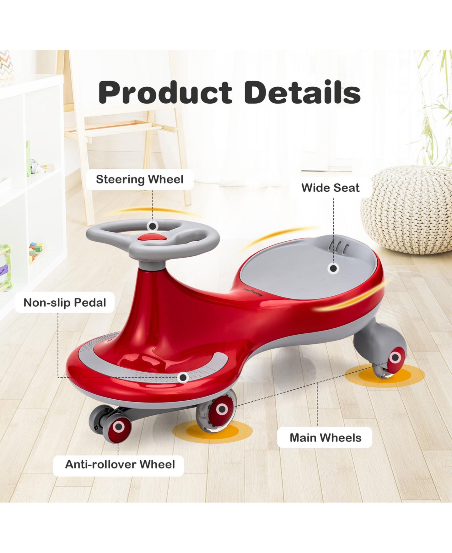 Детская игрушка SUGIFT Wiggle Car Flashing Wheels Ride-On Toy, Ages 3+, цвет: Красный — фото 5