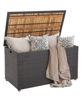 SUGIFT 134 Gallon Rattan Zippered Liner And Solid Acacia Wood Top ...