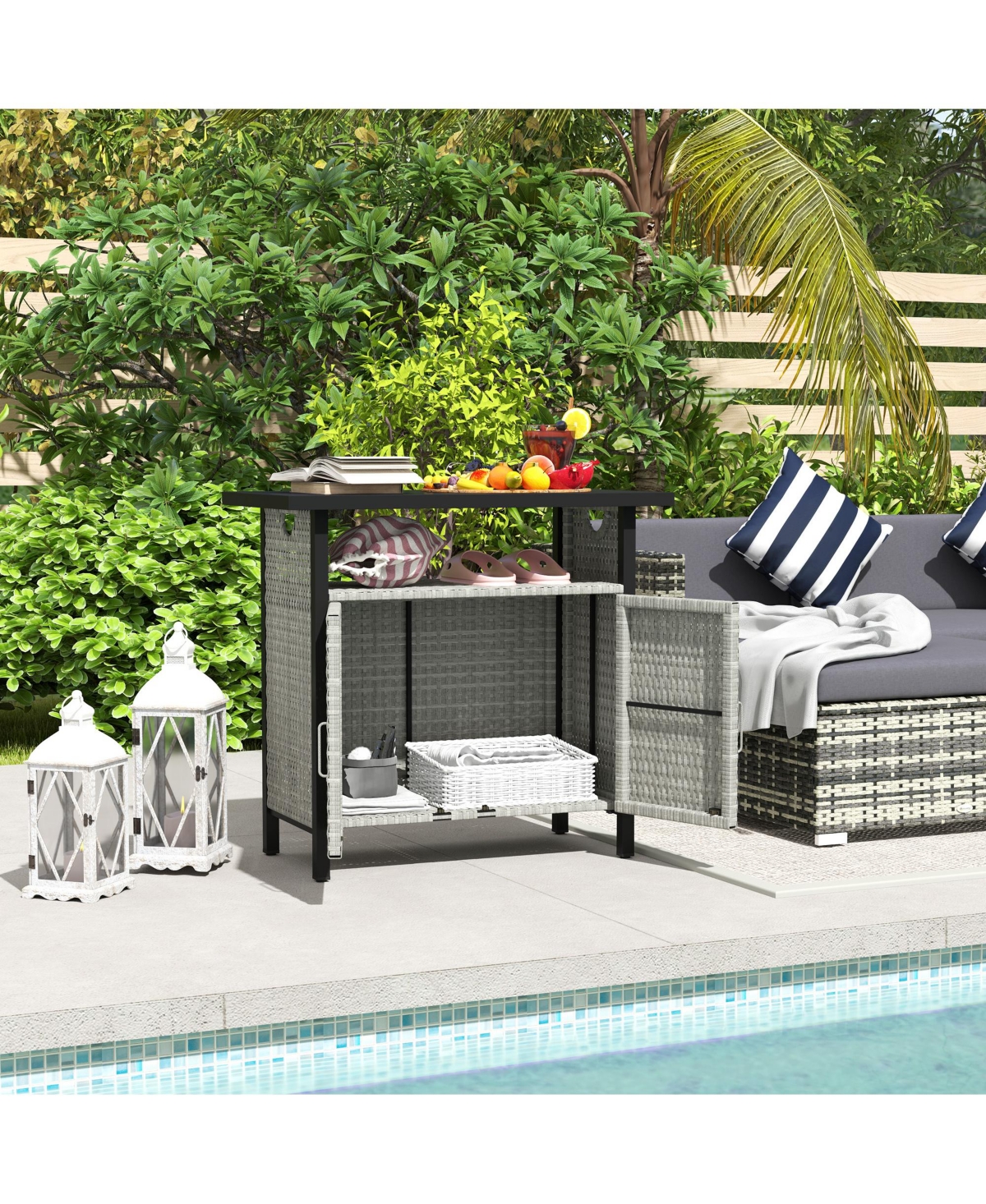 Outsunny Outdoor Pool Towel Storage Cabinet Organizer with Shelf Mixed