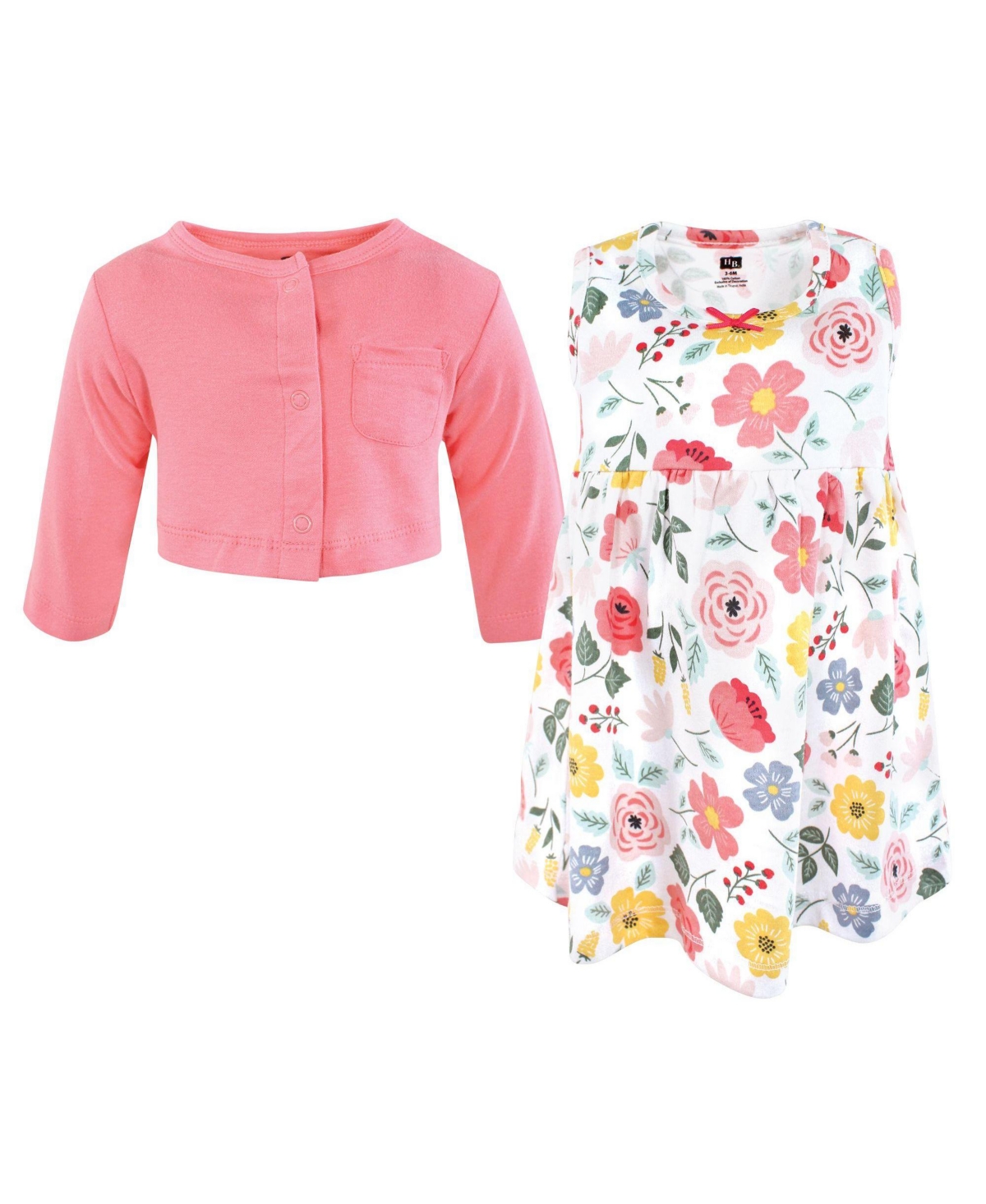 Hudson Baby Toddler Girls Cotton Dress and Cardigan Set, Modern Botanical
