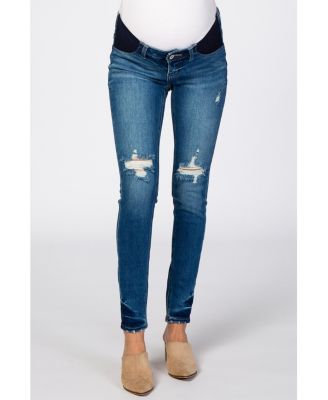Maternity Blue Distressed Side Insert Jeans