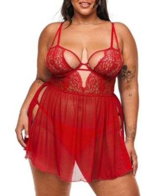 Plus Size Rae Unlined Babydoll & G-String Set Lingerie