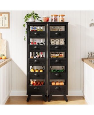 5-Tier Narrow Snack Stand Kitchen Stand Fruit Basket Set of 2,Wood Fruit and Vegetable Storage Rack