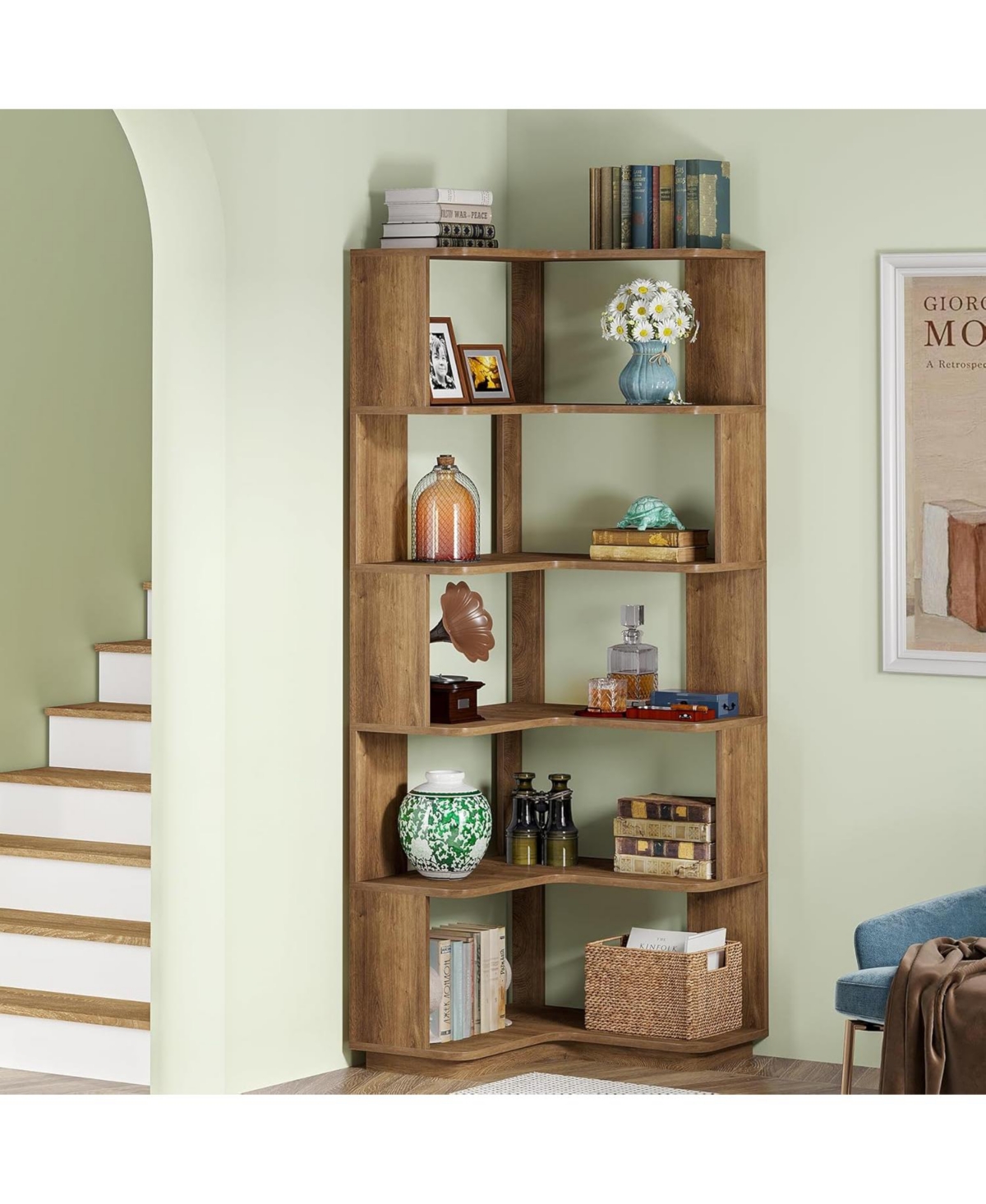 Tribesigns 6-Tier Corner Kitchen Pantry, 64.9-Inch Tall L-Shaped Storage Cabinet with Anti-Drop Panels